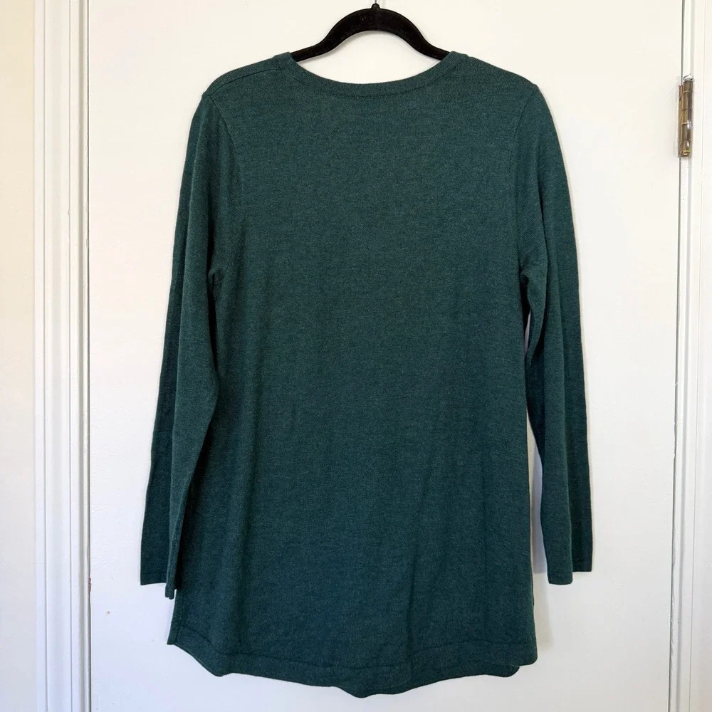 J. Jill NWT Forest‎ Green Heather V-Neck Tunic Sweater Cotton Blend Medium - Picture 6 of 8